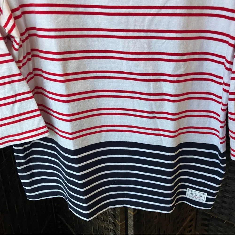 Talbots 100% Cotton Colorblock Destin Stripe Boat Neck 3/4 Sleeve T-Shirt XL
